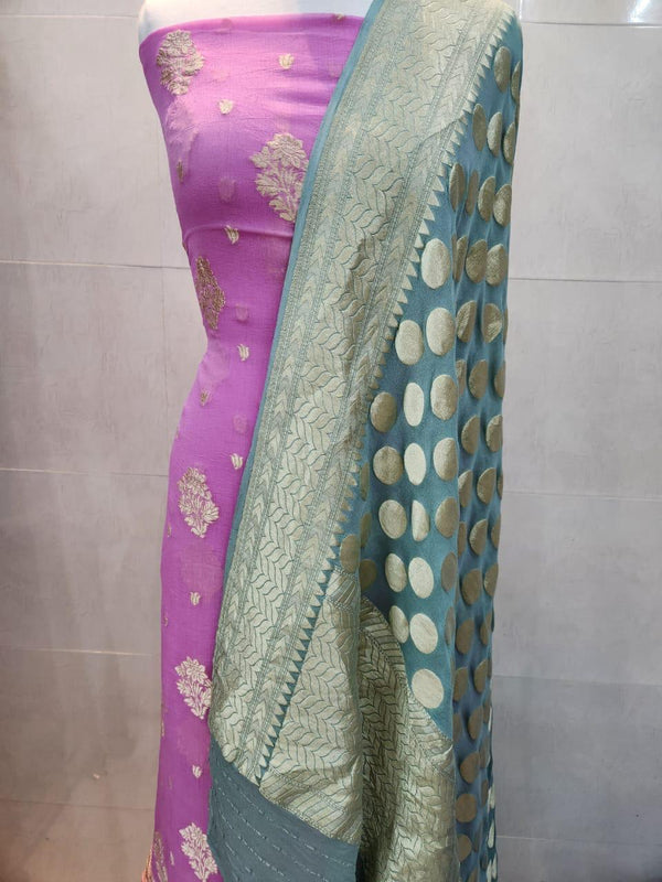 Pure Khaddi Georgette Zari Work Unstitched Suit With Khaddi Georgette Dupatta.