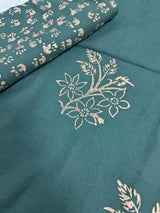 Pure Cotton Hand Block Unstitched Suit With organza Dupatta .