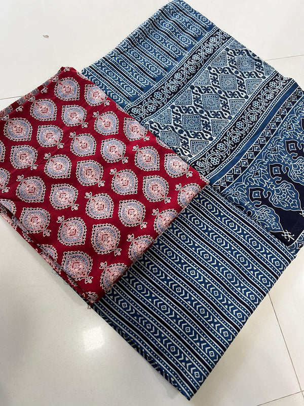 Pure Cotton Azrakh Print Unstitched suit With Cotton Dupatta.