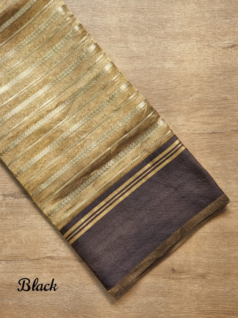 Pure Tissue Silk Stripes Saree With Katan silk Border.