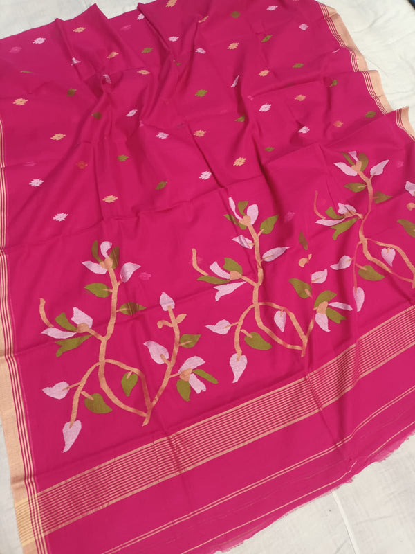 Pure Cotton 100 Count jamdani Saree Without Blouse . ( Length- 6.3 meter )