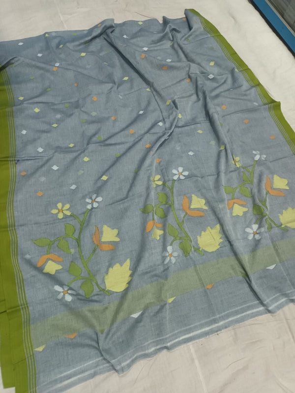 Pure Cotton 100 Count jamdani Saree Without Blouse . ( Length- 6.3 meter )