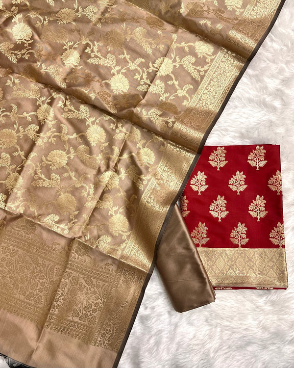 Exclusive Banarasi Silk 3pc Unstitched Suit .