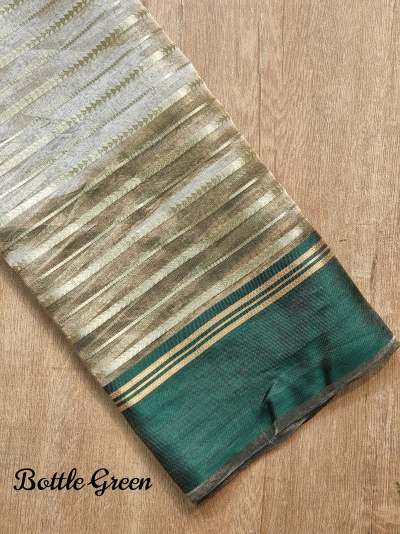 Pure Tissue Silk Stripes Saree With Katan silk Border.