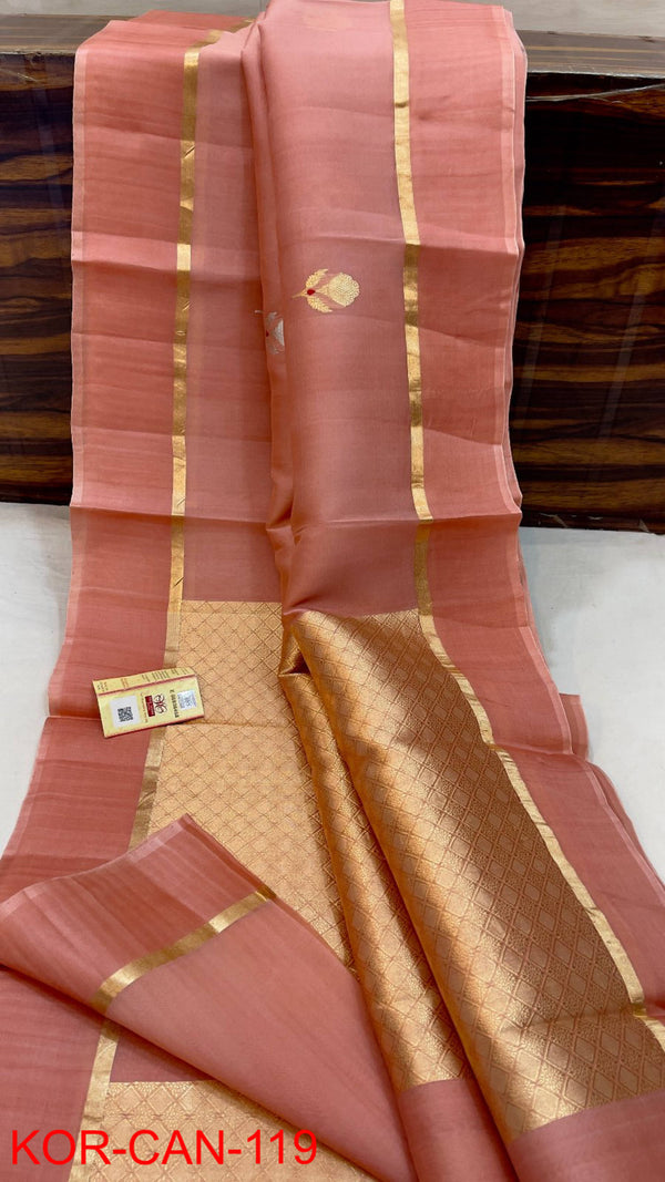 Pure Banarasi Kora Organza Silk Handwoven Zari Work Saree With Silk Mark Certificate ( Length- 6.3 Meter )