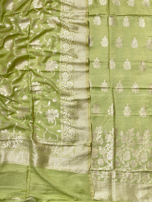 Pure Banarasi Munga Silk Weaved Unstitched Suit With Munga Silk Weaved Dupatta.