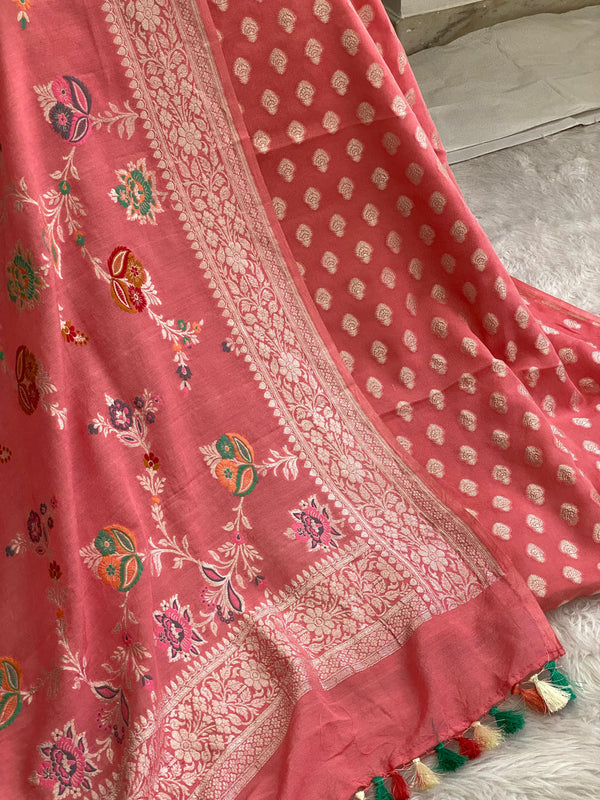 Pure Khaddi Gerogette Weaved Unstitched Suit With Pure Munga Silk Tilfi Zari Weaved Dupatta.