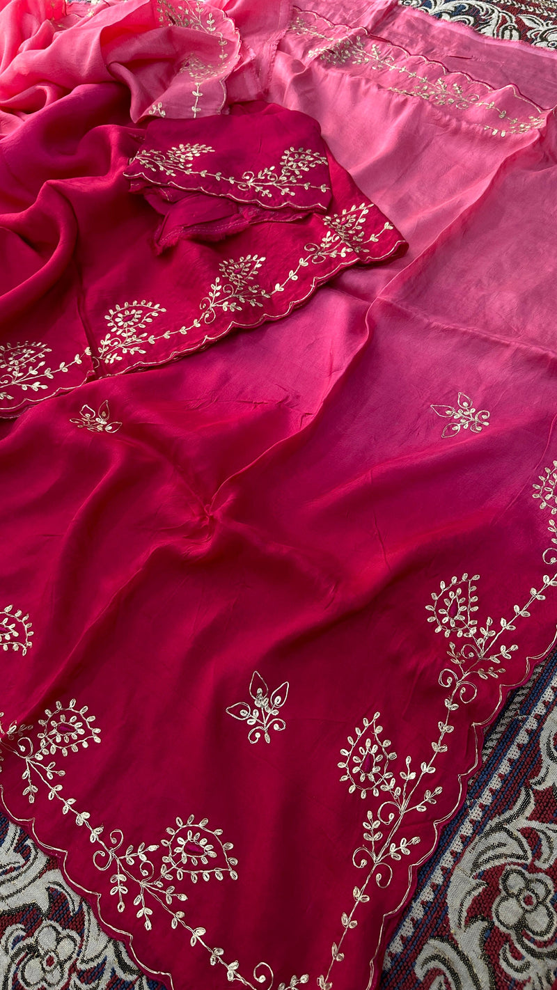 Pure Uppada Silk Zari Hand Work Saree With Blouse.