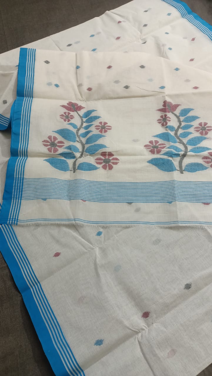 Pure Cotton 100 Count jamdani Saree Without Blouse . ( Length- 6.3 meter )