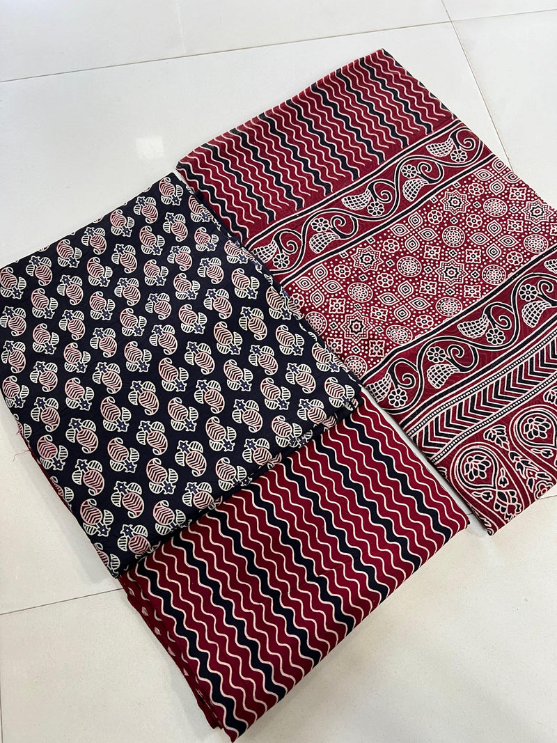 Pure Cotton Azrakh Print Unstitched suit With Cotton Dupatta.