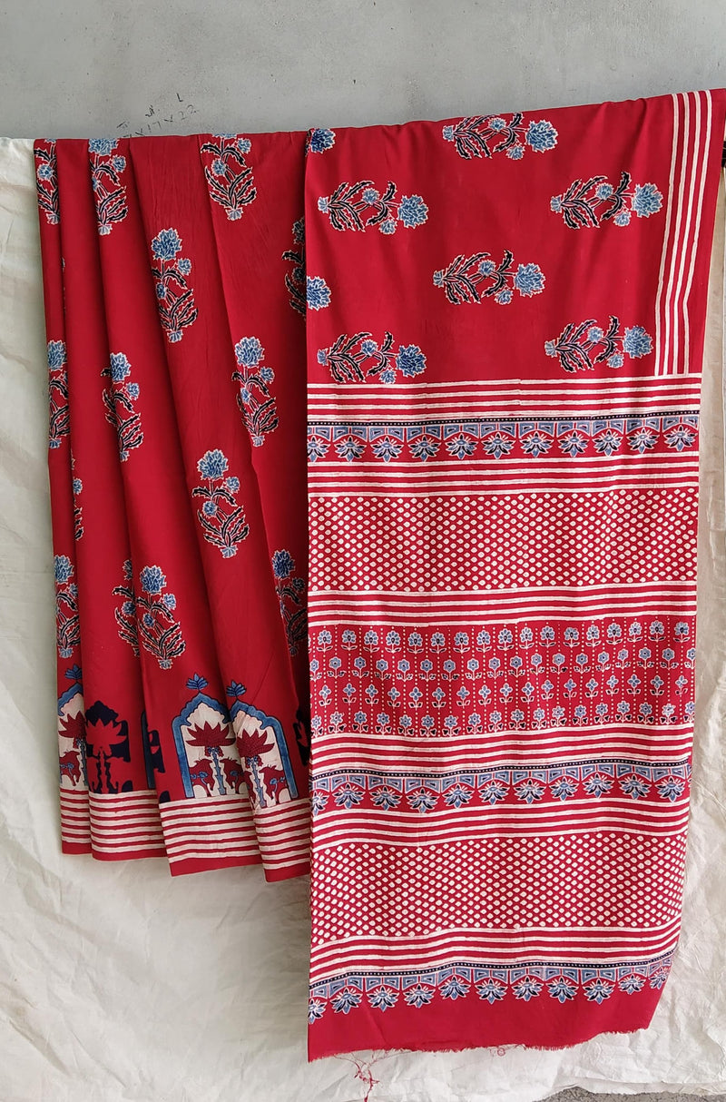 Pure Mul Cotton Saree With Azrak Print With Blouse.