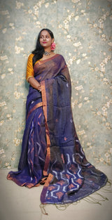 Pure Tissue Linen Silk Weaving Work Saree With Blouse.