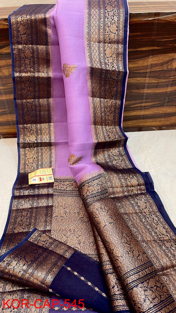 Pure Banarasi Kora Organza Silk Handwoven Zari Work Saree With Silk Mark Certificate ( Length- 6.3 Meter )