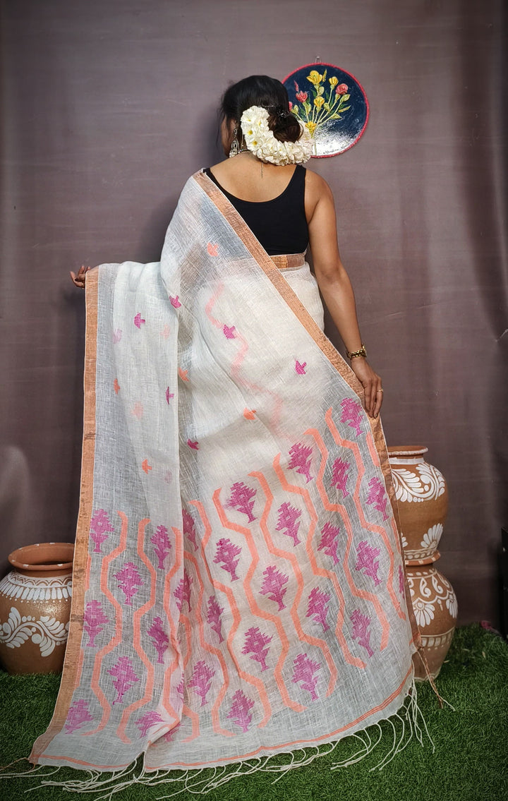 Pure Tissue Linen Silk Weaving Work Saree With Blouse.