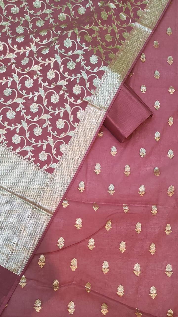 Pure Banarasi Mercerised Lorex Sona Rupa Weaving Unstitched Suit.