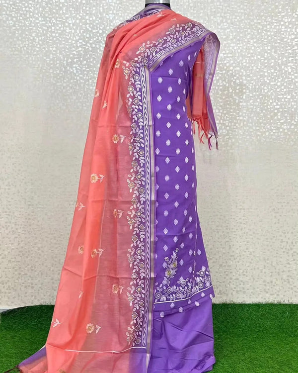 Banarasi Mercerised Chanderi Silk Resham weaved Unstitched Suit.