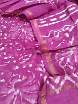 Pure Chanderi Silk Hand Block Unstitched Suit With Chanderi Dupatta .