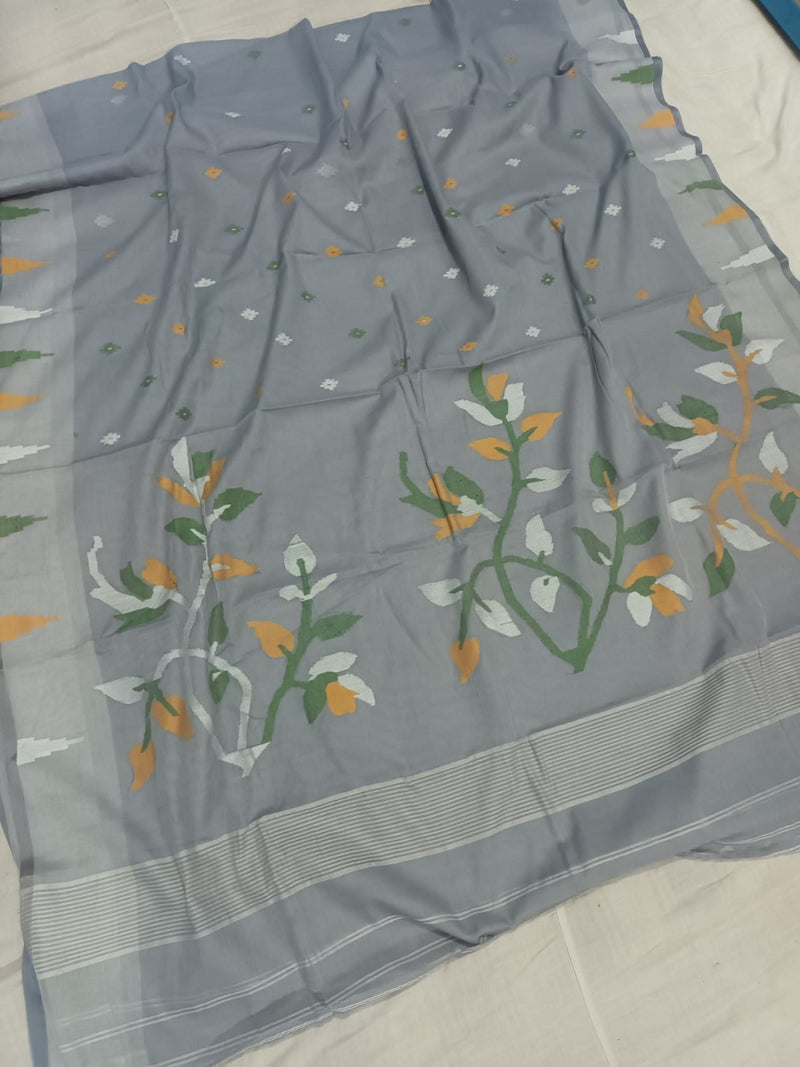 Pure Cotton 100 Count jamdani Saree Without Blouse . ( Length- 6.3 meter )