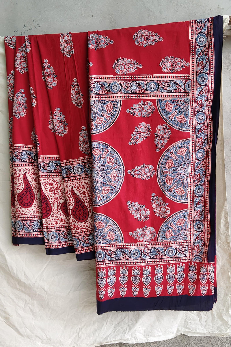 Pure Mul Cotton Saree With Azrak Print With Blouse.