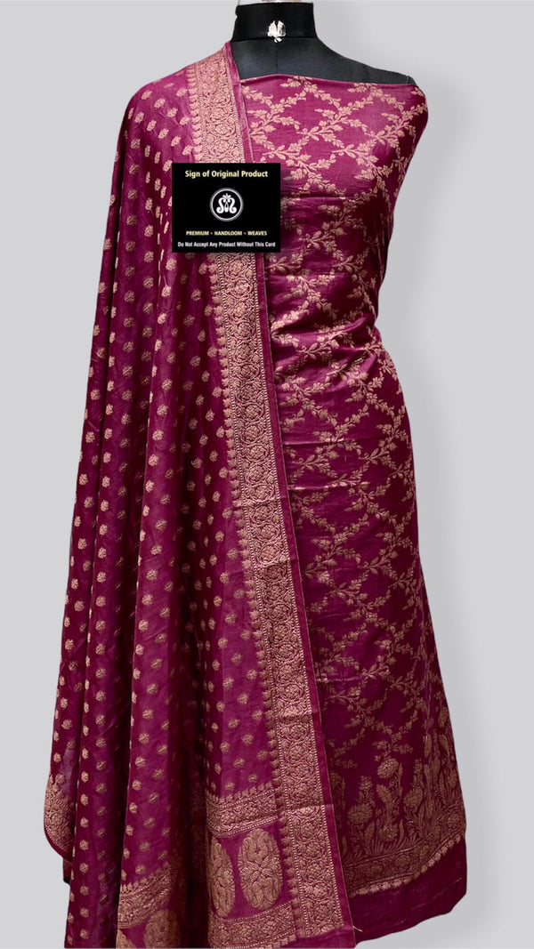 Banarasi Chiniya Silk Zari Work  Unstitched Suit With Chiniya Silk Dupatta.