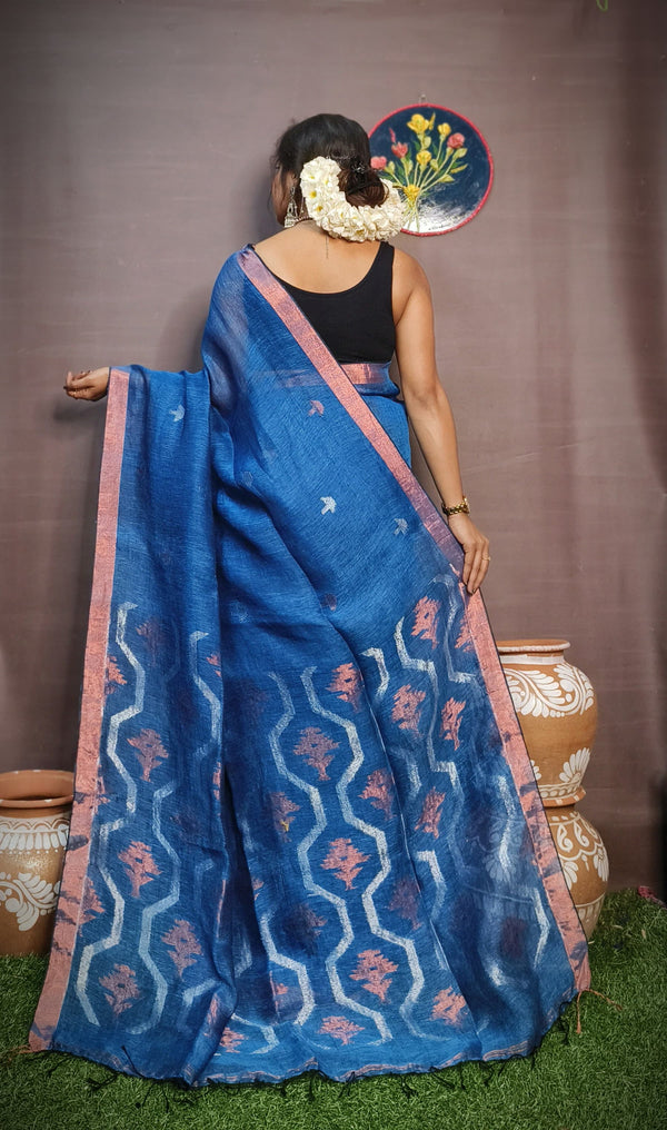 Pure Tissue Linen Silk Weaving Work Saree With Blouse.