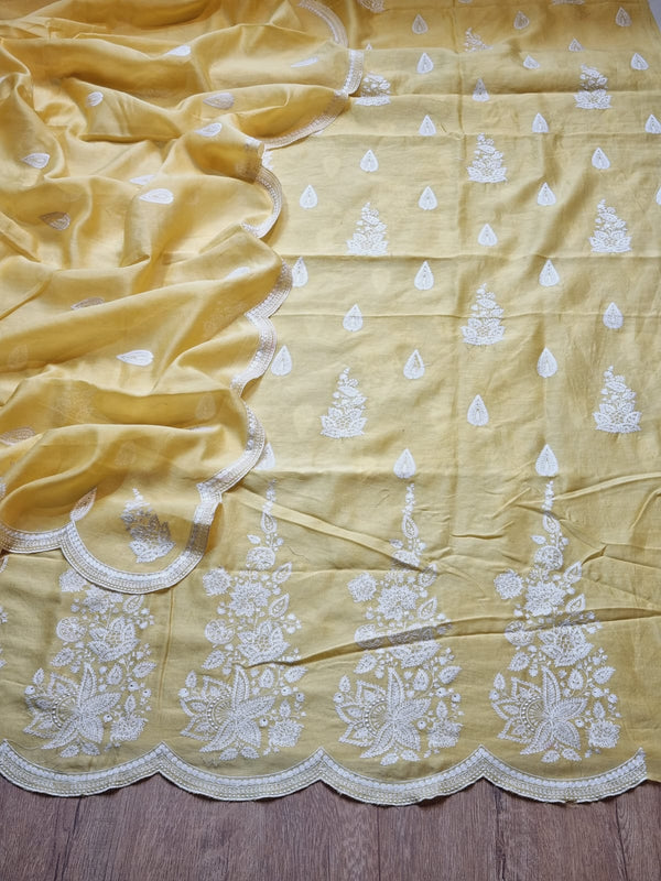 Pure Banarasi Chanderi Silk Embroidery Daman work Unstitched Suit.