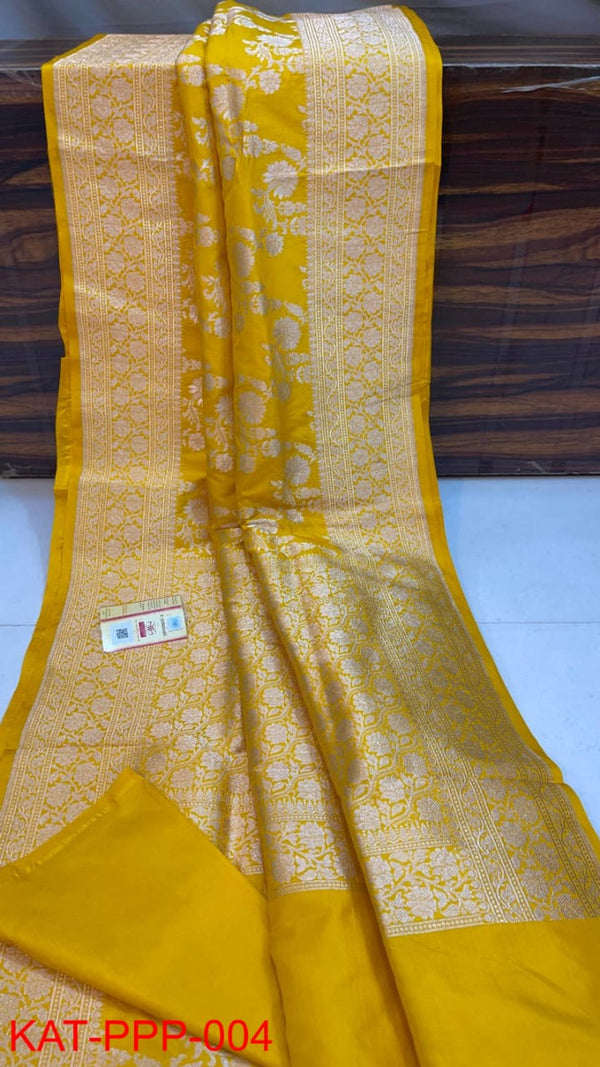 Pure Banarasi Handloom Katan Silk Jaal Weving Saree With Blouse.