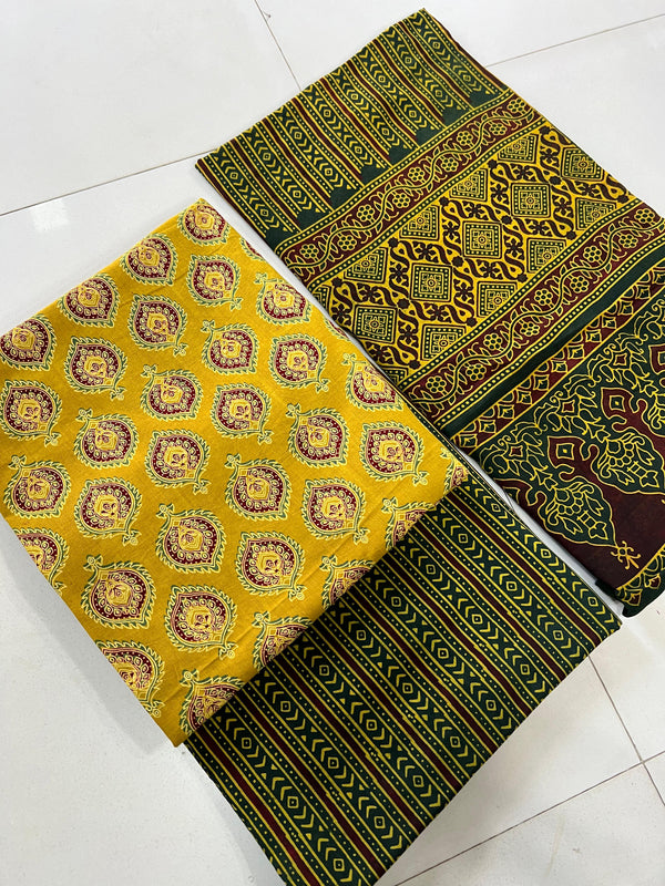 Pure Cotton Azrakh Print Unstitched suit With Cotton Dupatta.