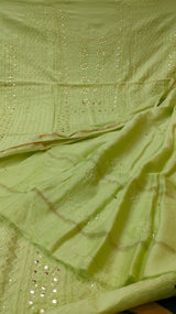 Pure Chanderi Silk 70grm Chikankari And Mukaish Work Unstitched Suit .