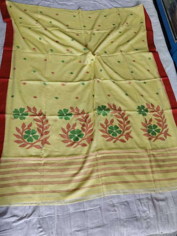 Pure Cotton 100 Count jamdani Saree Without Blouse . ( Length- 6.3 meter)