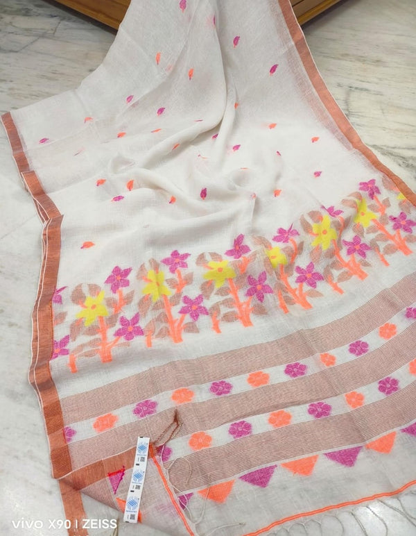 Pure Linen Silk Weaving Saree With Blouse.