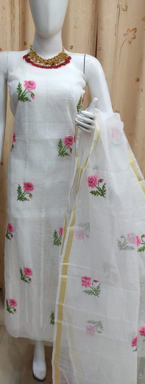 Pure kota Doriya Embroidery Work Unstitched Suit .