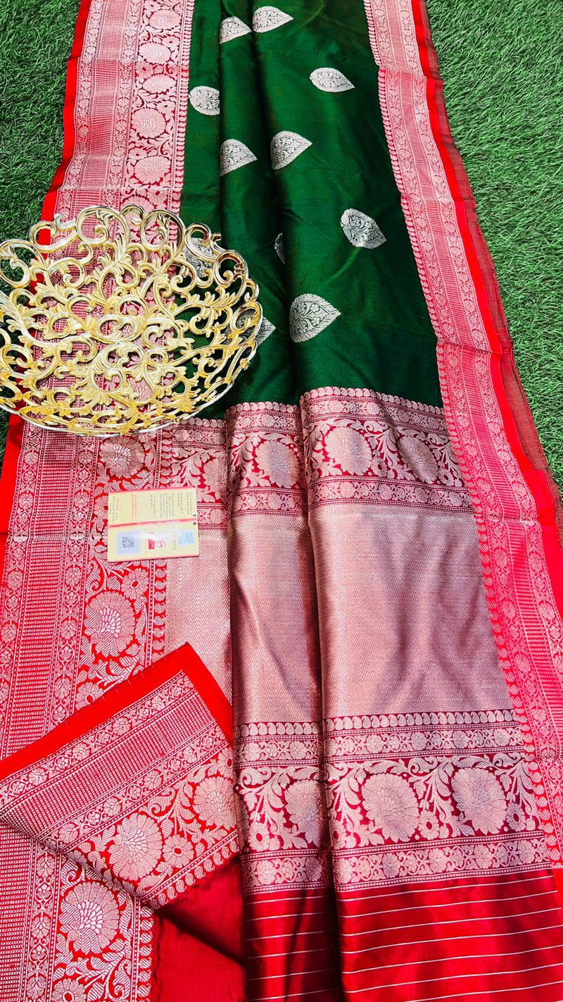 Handwoven Pure Banarasi Tussar Silk Saree With Antique Zari Work.