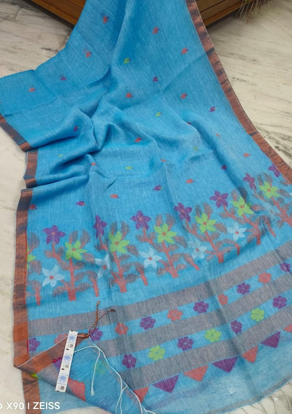 Pure Linen Silk Weaving Saree With Blouse.