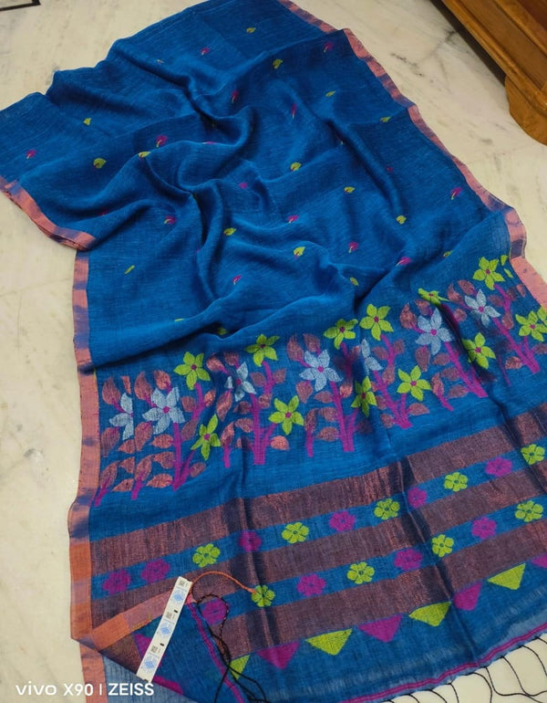 Pure Linen Silk Weaving Saree With Blouse.