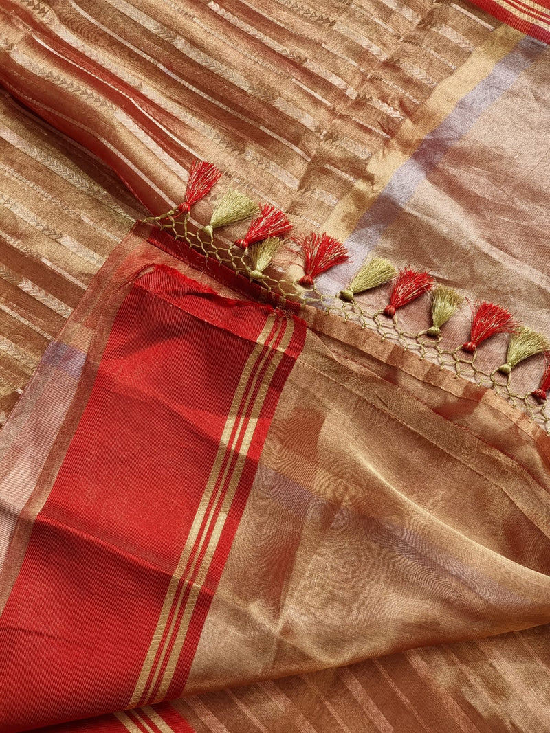 Pure Tissue Silk Stripes Saree With Katan silk Border.