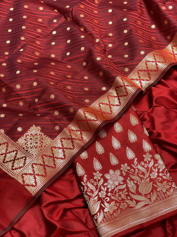 Pure Banarasi Double Zari Weaved Silk Unstitched Suit With Banarasi Silk Dupatta .