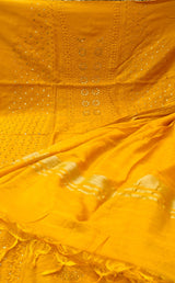 Pure Chanderi Silk 70grm Chikankari And Mukaish Work Unstitched Suit .