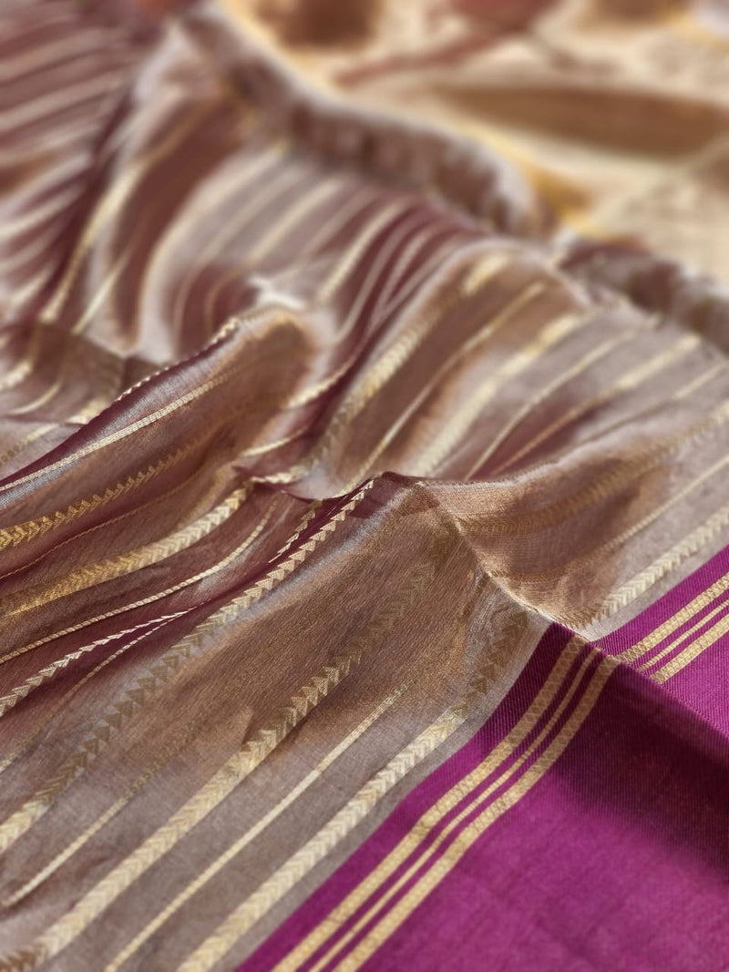 Pure Tissue Silk Stripes Saree With Katan silk Border.