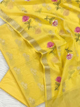 Banarasi Chanderi Silk Zari Weaved Unstitched Suit With Chanderi Silk Embroidery Work Dupatta.