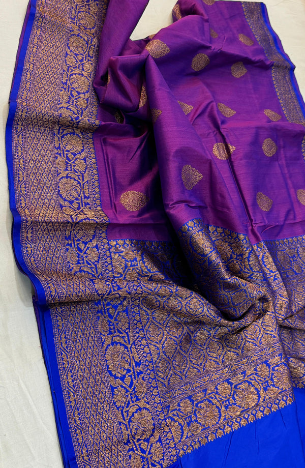 Handwoven Pure Banarasi Tussar Silk Saree With Antique Zari WorK.