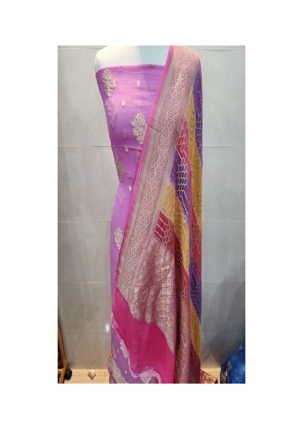 Pure Khaddi Georgette Zari Work Unstitched Suit With Khaddi Georgette Dupatta.