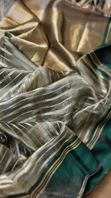 Pure Tissue Silk Stripes Saree With Katan silk Border.