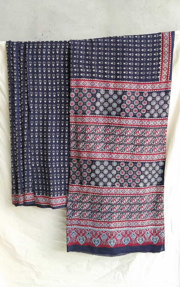 Pure Mul Cotton Saree With Azrak Print With Blouse.