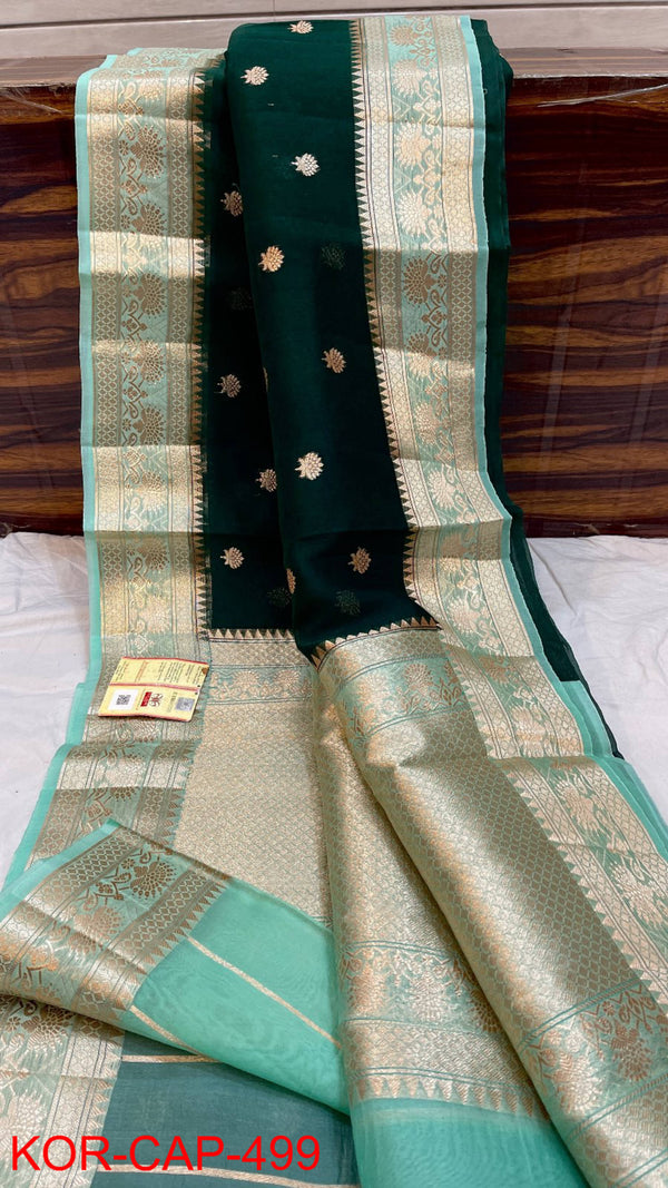 Pure Banarasi Kora Organza Silk Handwoven Zari Work Saree With Silk Mark Certificate ( Length- 6.3 Meter )