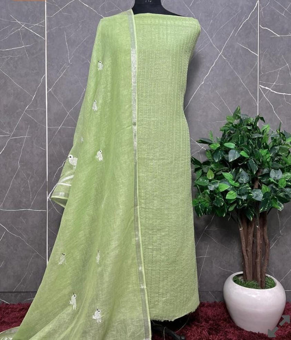 Bhagalpuri Cotton Linen Embroidery Unstitched suit.