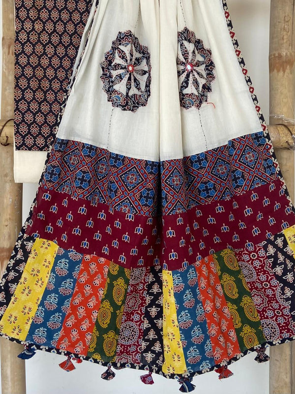 Pure Cotton Azrakh Print Unstitched suit With patch work Dupatta.