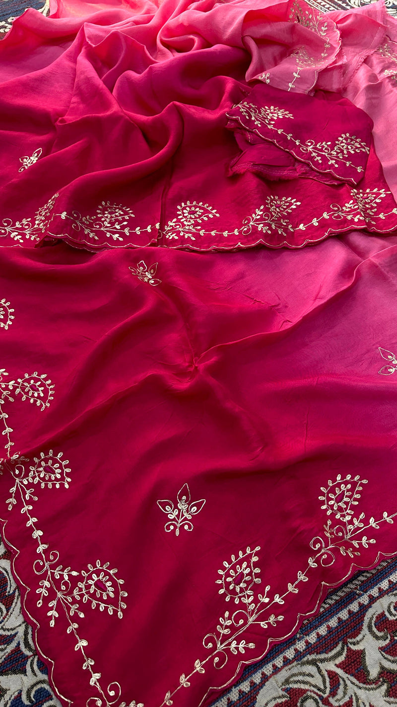 Pure Uppada Silk Zari Hand Work Saree With Blouse.