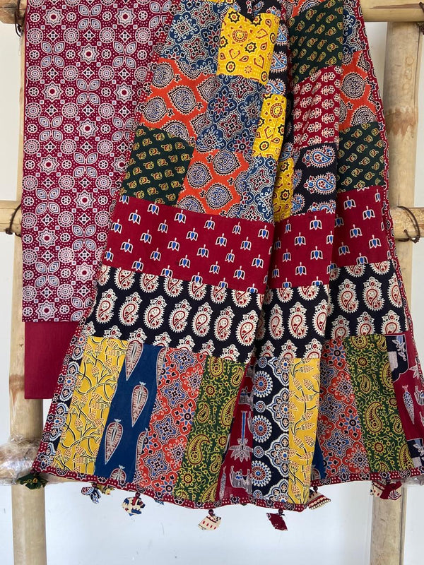 Pure Cotton Azrakh Print Unstitched suit With Patch Work Dupatta.