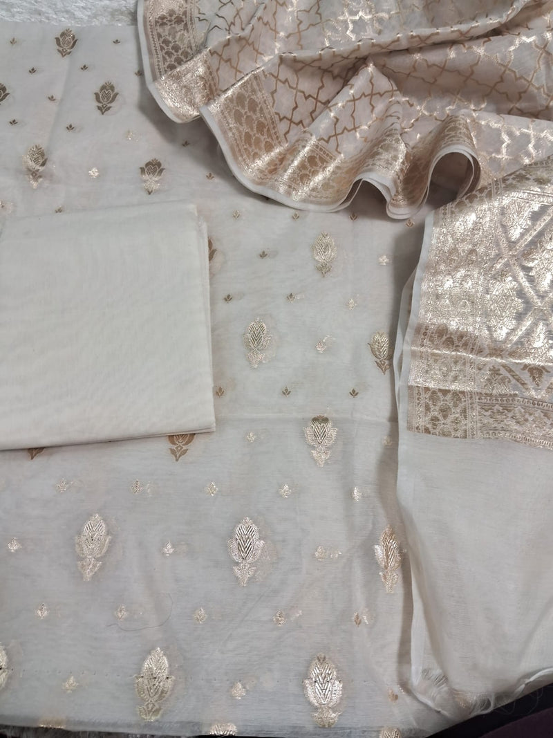 Pure Banarasi Mercerised Cotton Lorex Weaving Unstitched Suit .